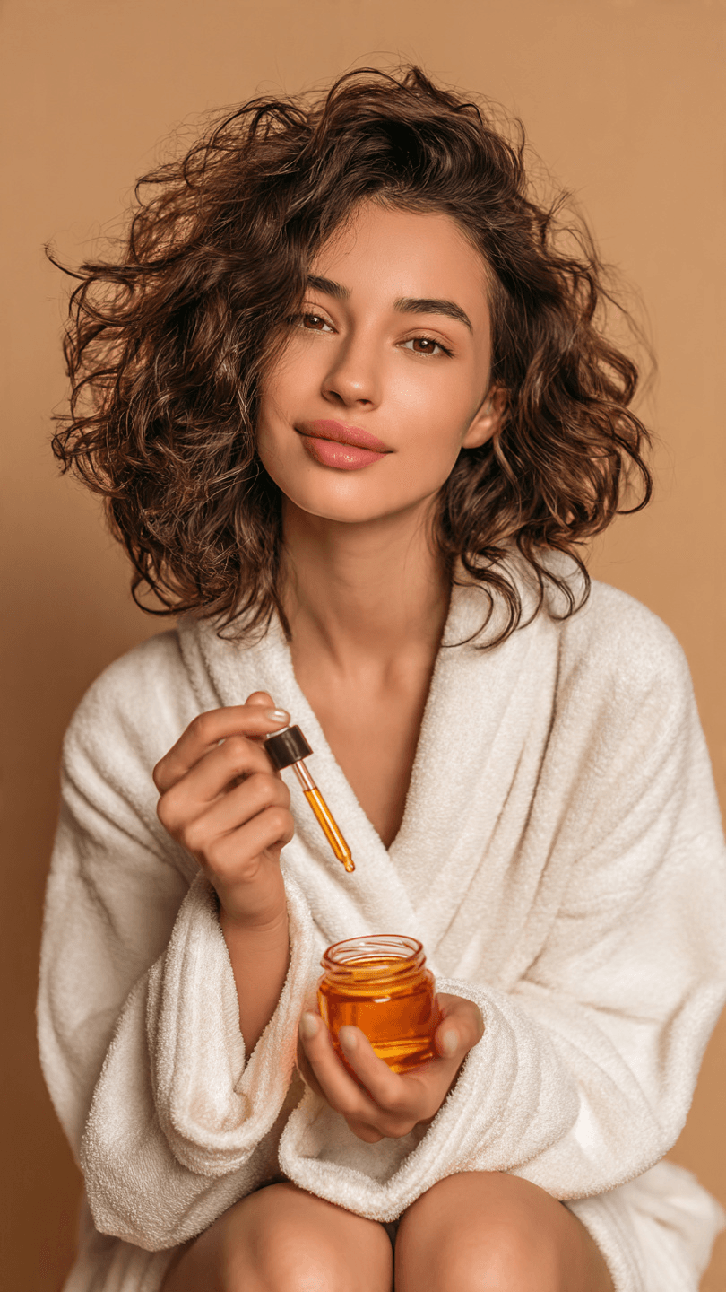 beautiful woman holding a dropper bottle