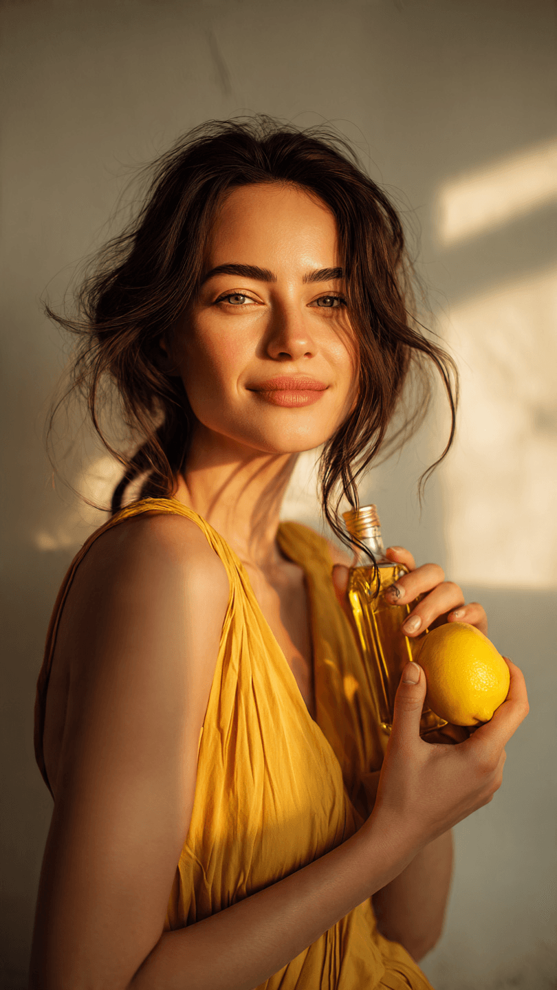 beautiful woman holding a fresh lemon