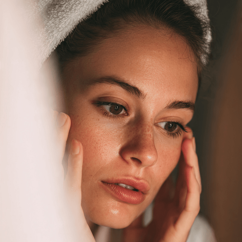 beautiful woman washing face too often