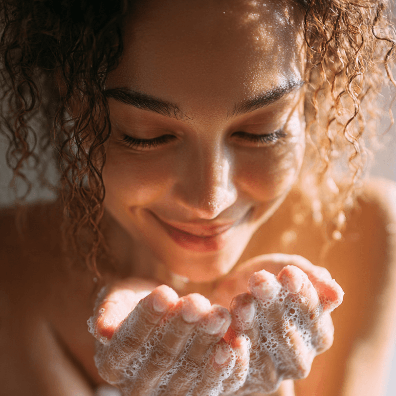 beautiful woman washing her hands before