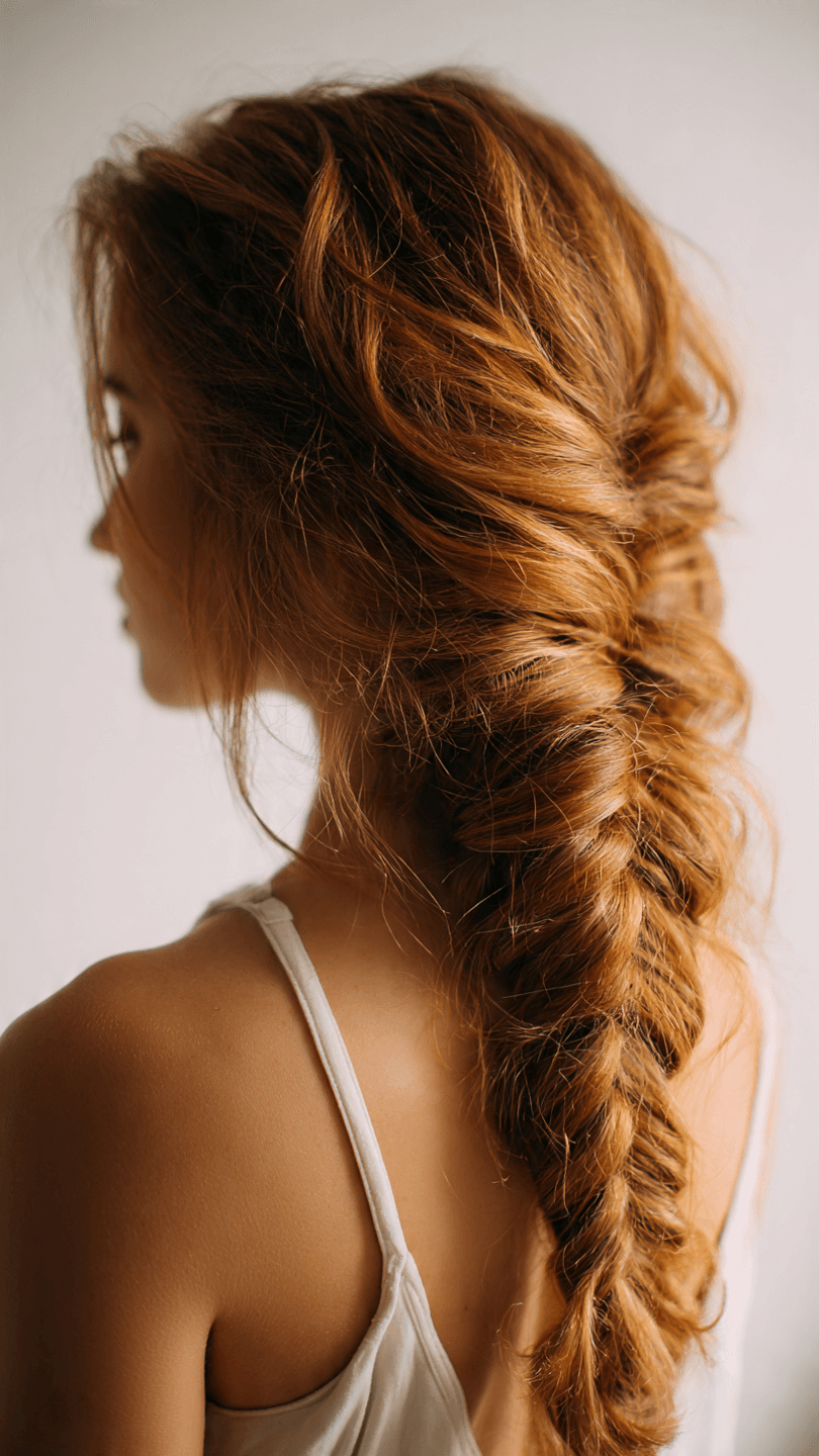 beautiful woman with fishtail side braid