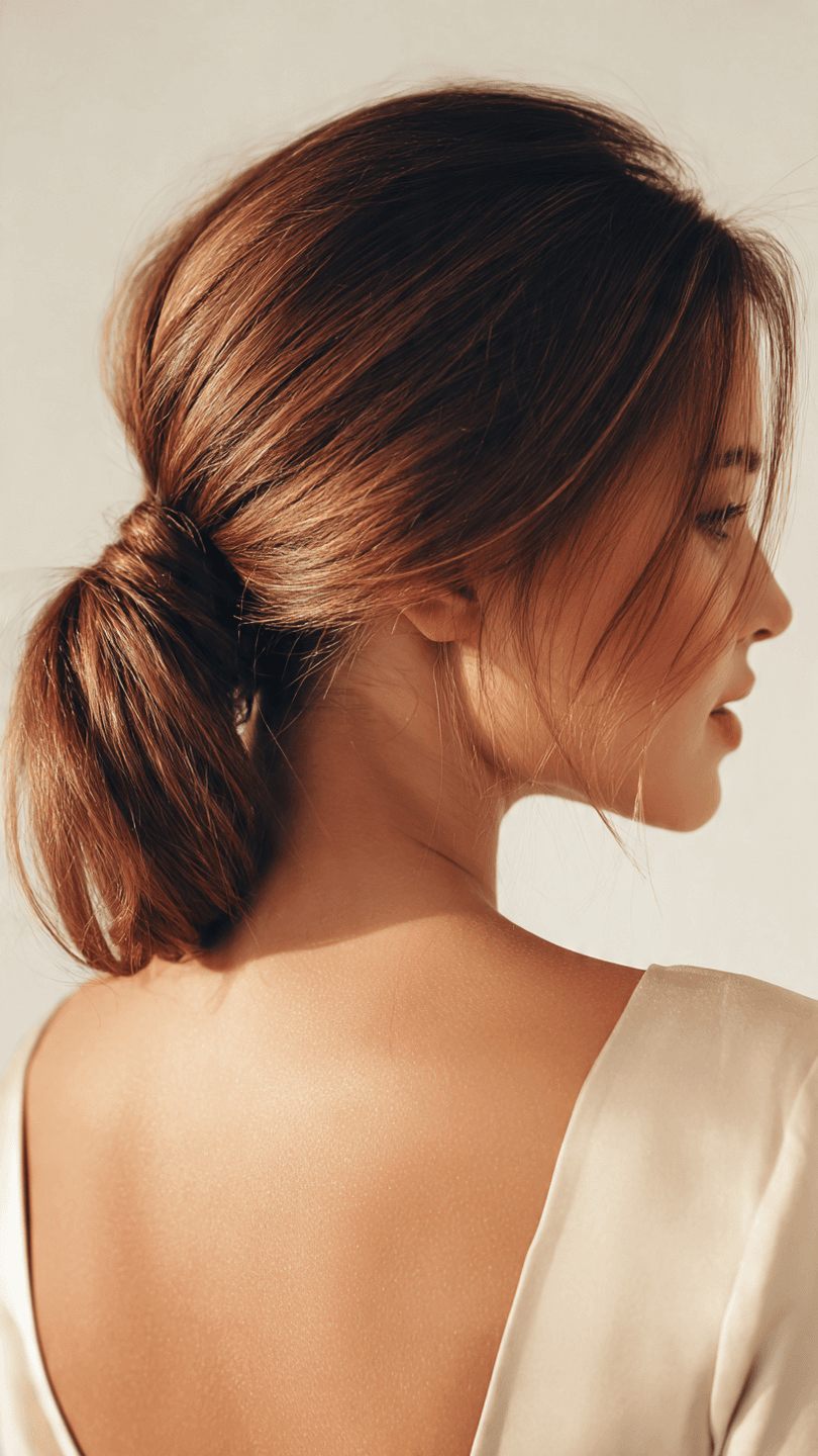 beautiful woman with flipped ponytail low