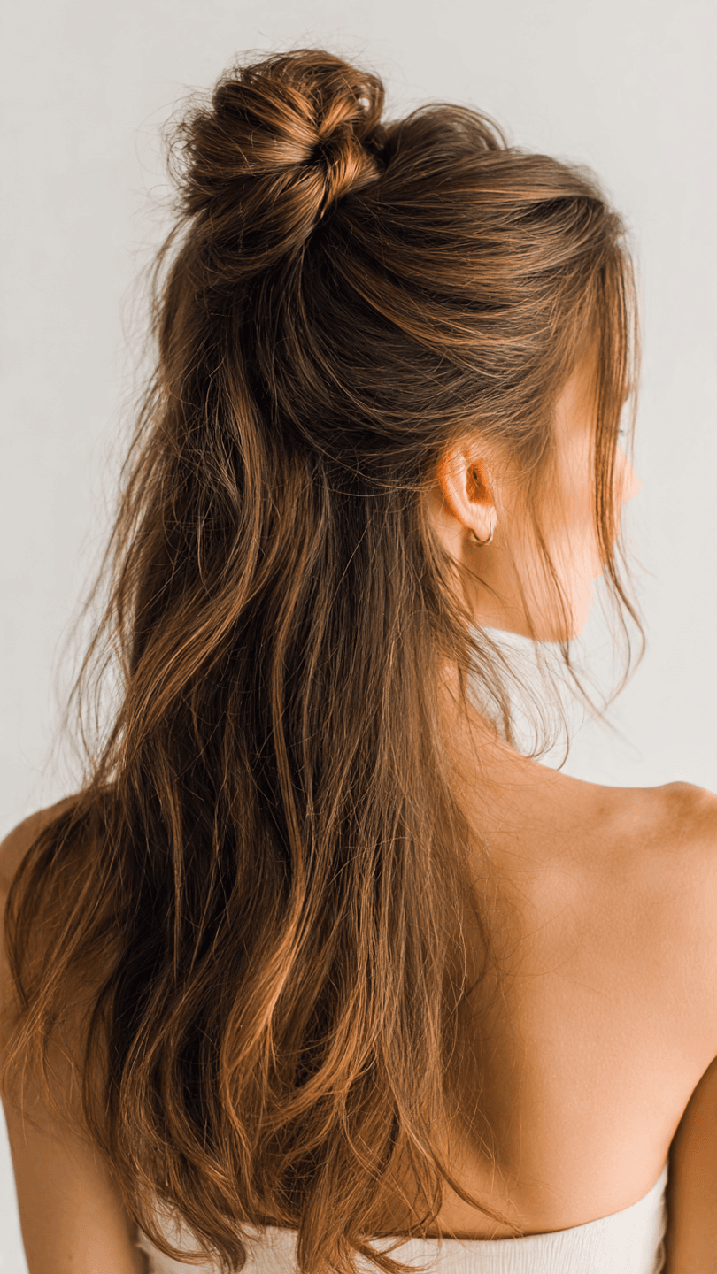 beautiful woman with half up knot