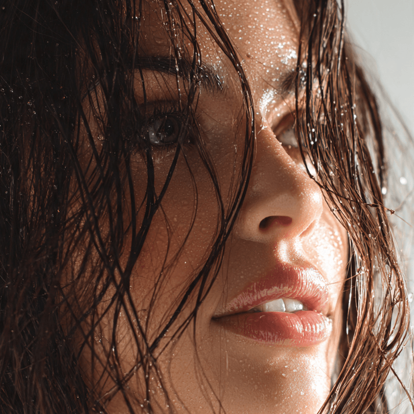 beautiful woman with hydrated shiny hair