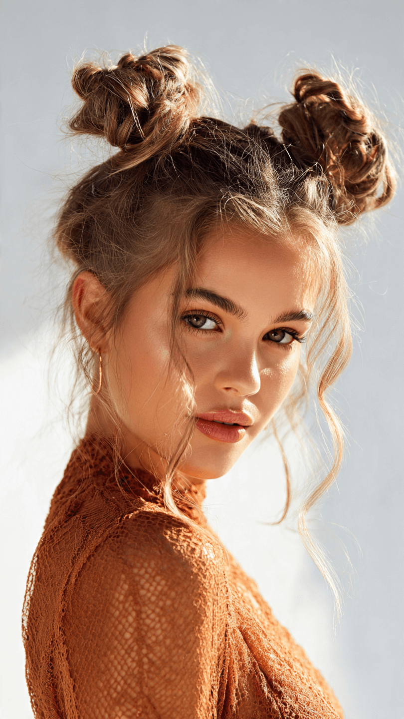 beautiful young woman with twisted space
