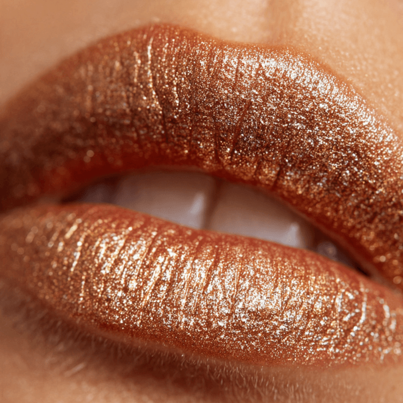 close up on lips with metallic