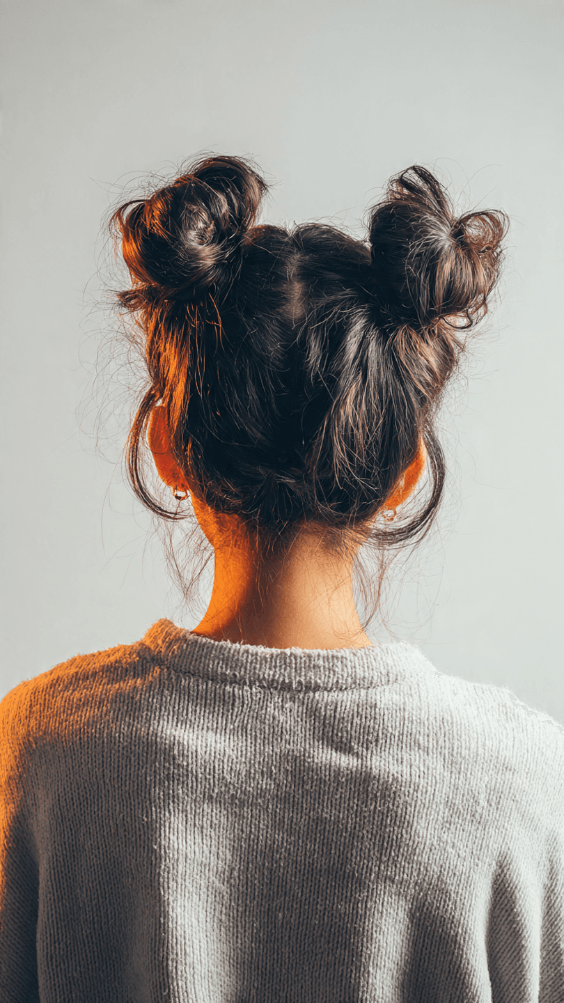 young beautiful woman with space buns
